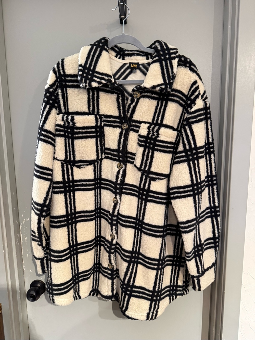 Lee Black & Cream Plaid Sherpa Shacket